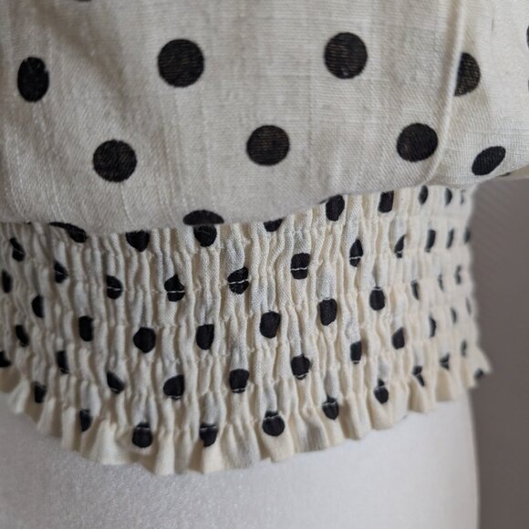 Monteau Los Angeles Polka Dot Linen Blend Top Size Large Smocked waistband - Picture 6 of 11
